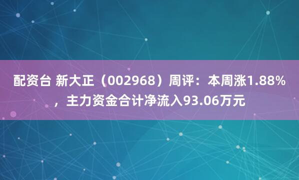 配资台 新大正（002968）周评：本周涨1.88%，主力资金合计净流入93.06万元
